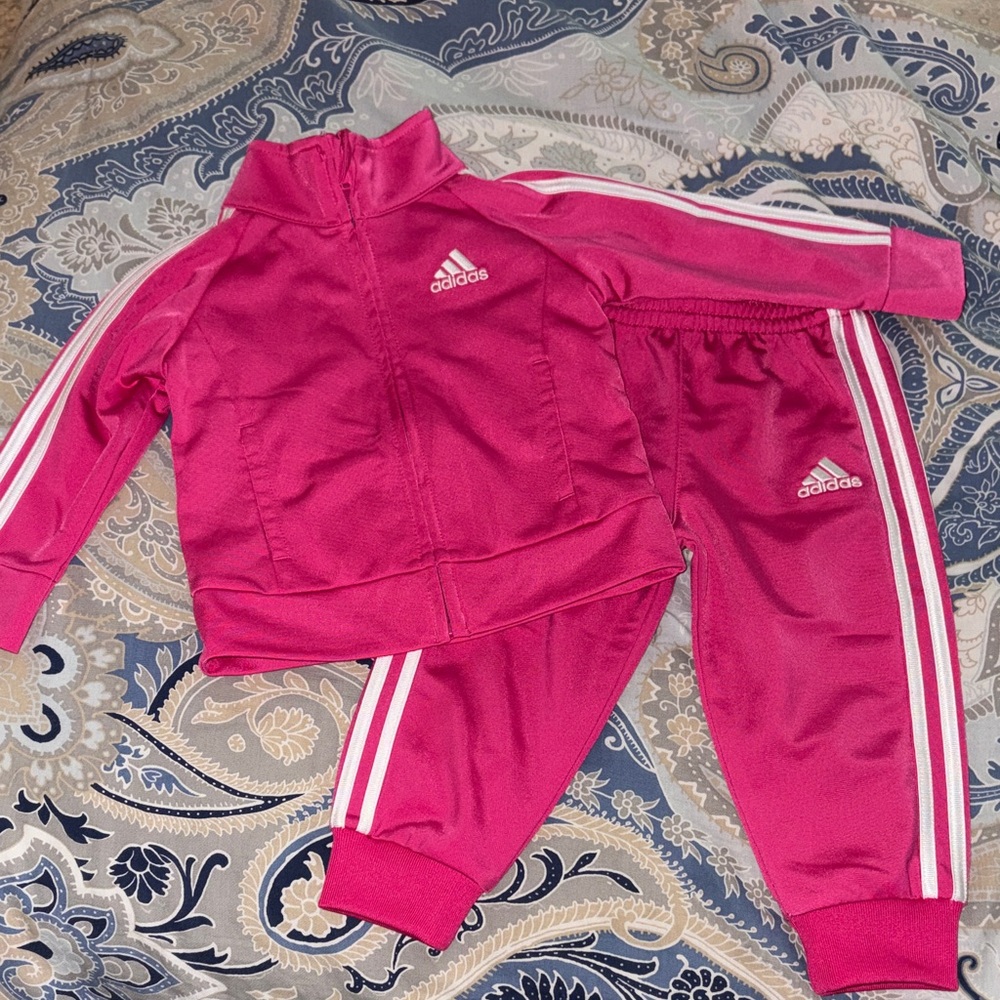 Adidas Fuchsia Tracksuit with White Stripes